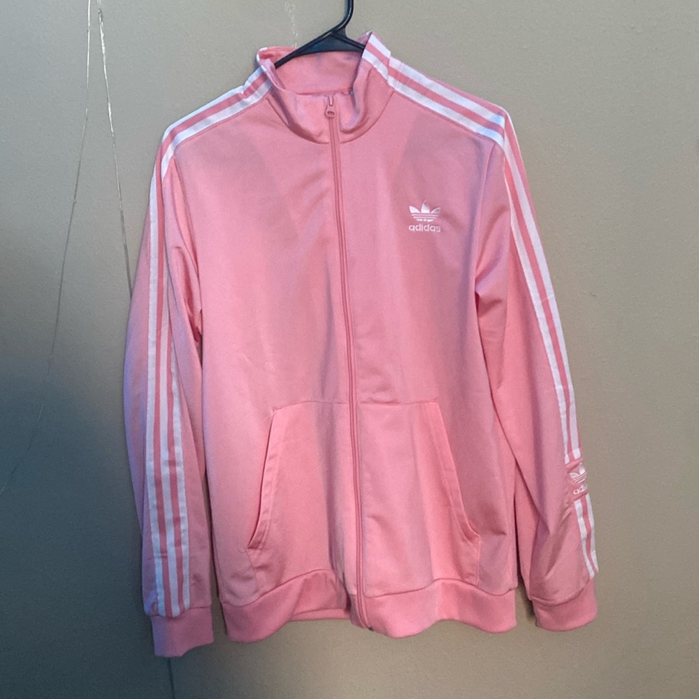 Adidas, baby pink zip up turtleneck jacket